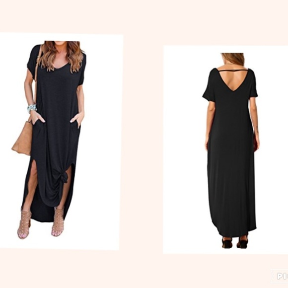 NEW Loose Pocket Split Maxi Dress Black - Picture 4 of 4